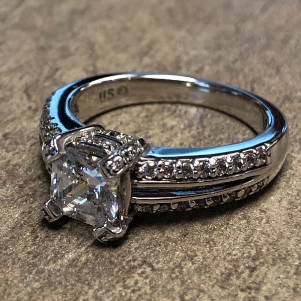 14K White Gold Split Shank Princess Cut Engagement Ring